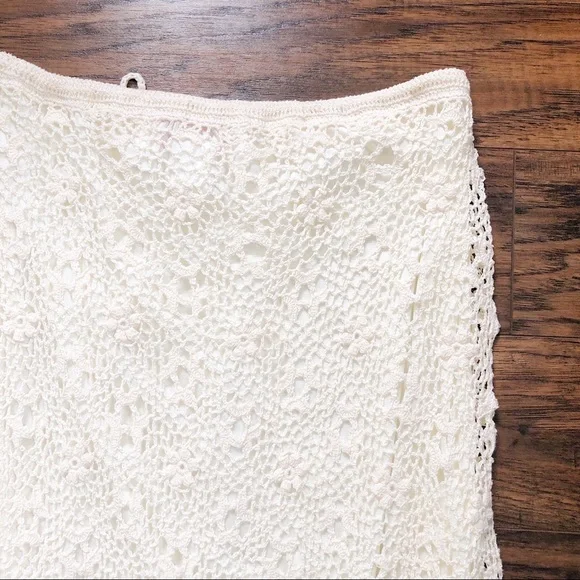 SOLD Rene Derhy • vintage crocheted skirt lace knit drawstring waist midi cream - Picture 11 of 14